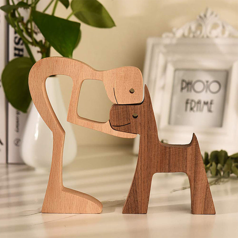 Wooden desktop ornament family and puppy